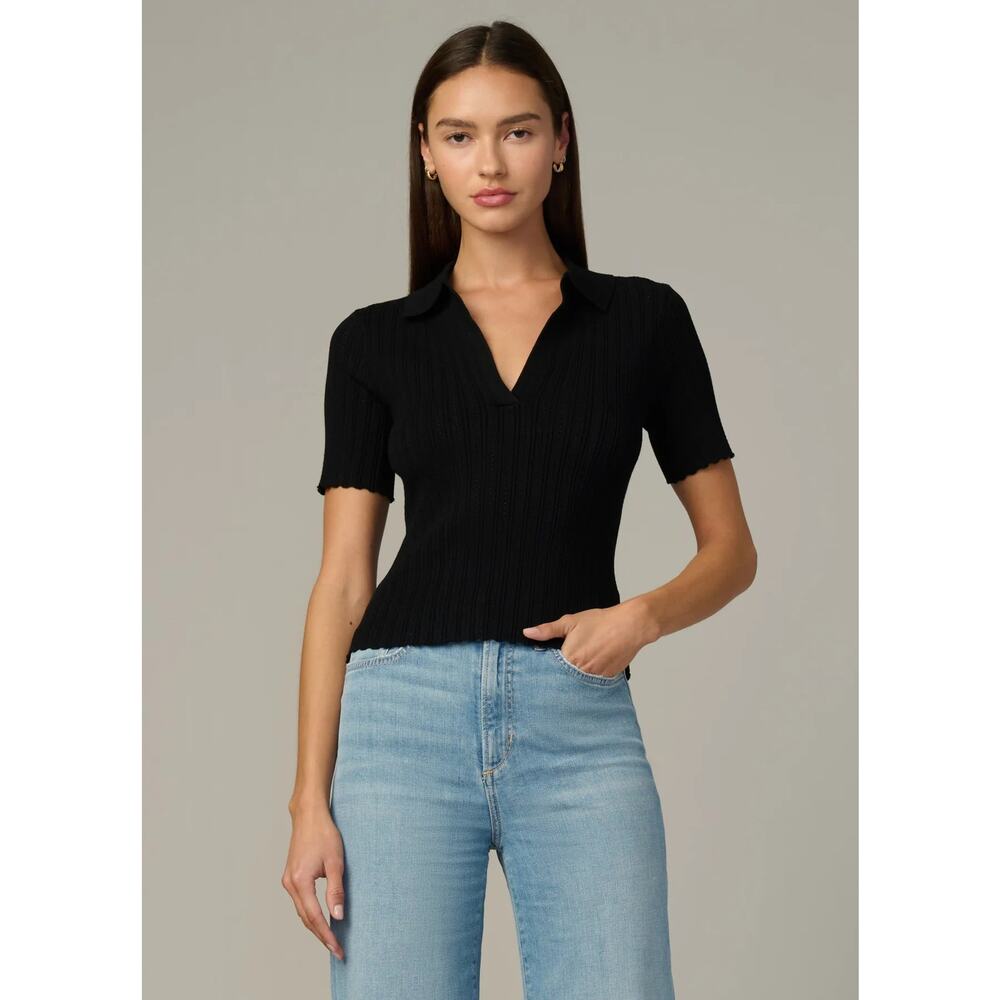 Joe's Jeans The Jess Pointelle Polo Shirt - Black NWT SIZE XS S